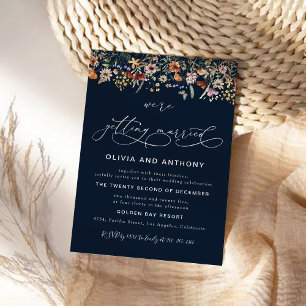 Navy Blue Tiny Wildflower Wedding Ceremony Invitation