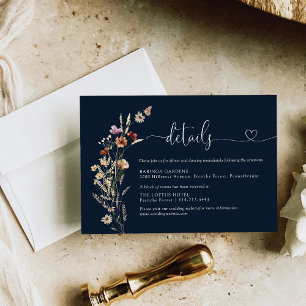 Navy Blue Tiny Wildflower Wedding Details Enclosure Card