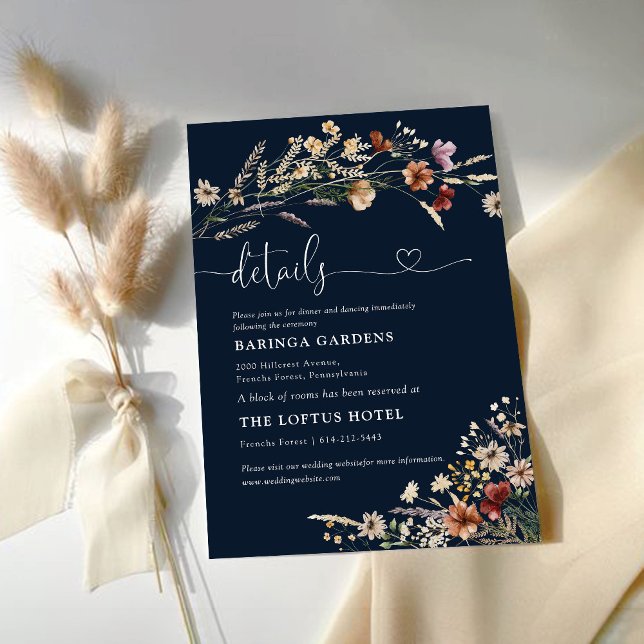 Navy Blue Tiny Wildflower Wedding Details  Enclosure Card (Creator Uploaded)