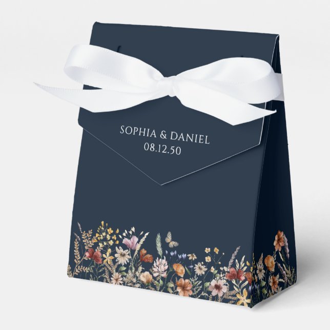 Navy Blue Tiny Wildflower Wedding Favour Box (Front Side)