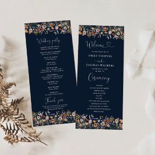 Navy Blue Tiny Wildflower Wedding Program