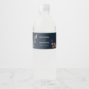 Navy Blue Tiny Wildflower Wedding Water Bottle Label