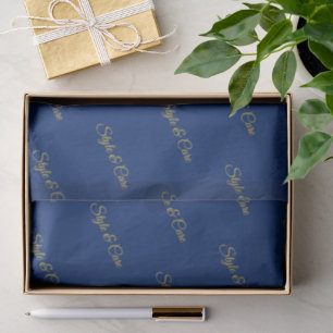 Navy Blue Tissue Paper with Name Pattern Print