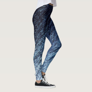 Navy Blue to Cerulean Ombre Glitter, Water Element Leggings