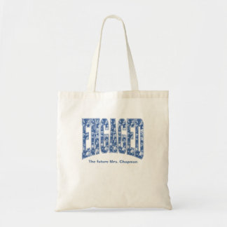 Navy Blue Toile ENGAGED Bridal Shower Bach Party Tote Bag