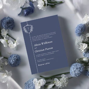 Navy Blue traditional white crest wedding Invitation
