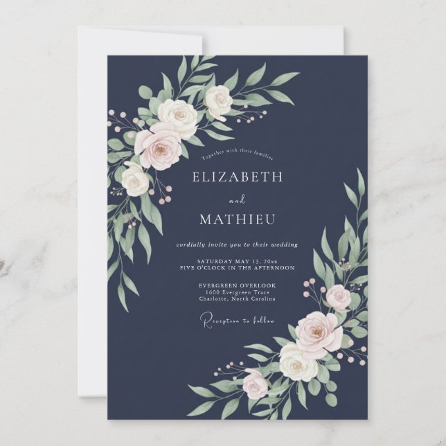 Navy Blue Traditional Winter Wedding Invitation (Front)