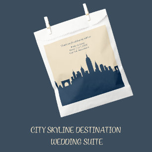 navy blue Travel City Skyline destination Wedding Favour Bag