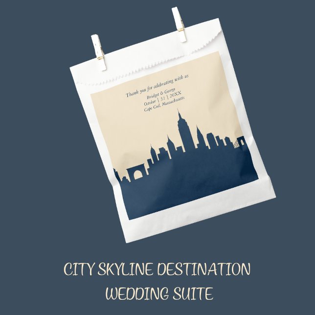 navy blue Travel City Skyline destination Wedding  Favour Bag (Creator Uploaded)