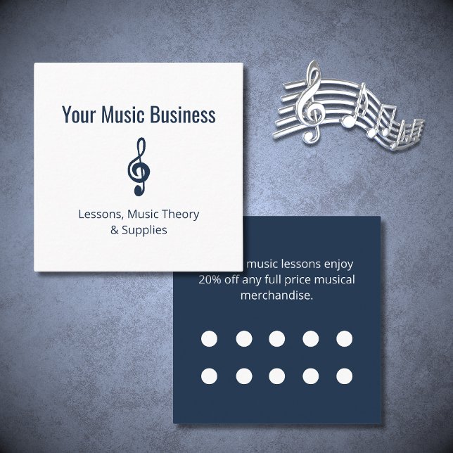  Navy Blue Treble Clef Music Store Discount Loyalty Card (Creator Uploaded)