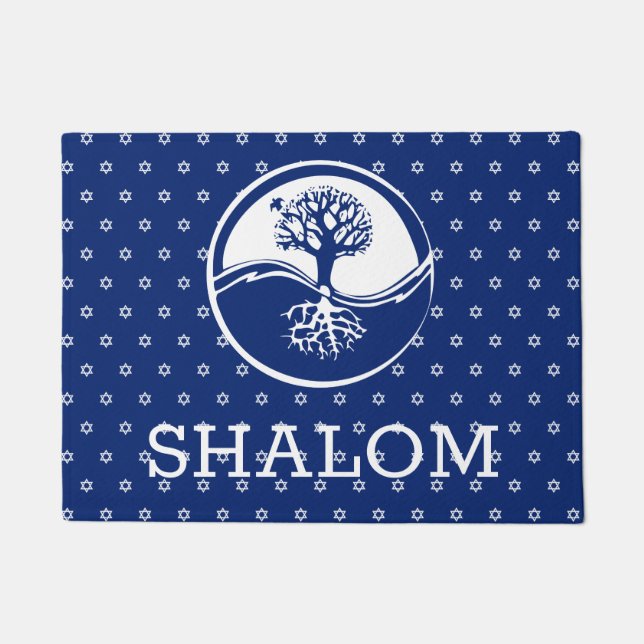 Navy Blue Tree of Life Star of David Shalom Doormat (Front)