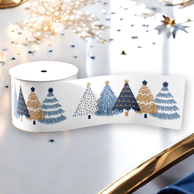 Navy Blue Trees Modern Simple Christmas Holiday Grosgrain Ribbon (Navy Blue Trees Modern Simple Christmas Holiday Grosgrain Ribbon)