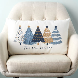 Navy Blue Trees Modern Simple Christmas Holiday Lumbar Cushion