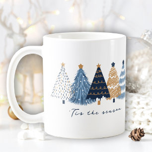Navy Blue Trees Modern Simple Christmas Name Coffee Mug