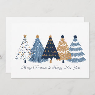 Navy Blue Trees White Christmas New Year Card