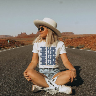 Navy Blue Trendy Preppy Groovy Beach Bride Custom T-Shirt