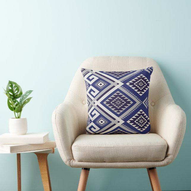 Navy Blue Tribal Motif Surface Pattern Cushion (Chair)
