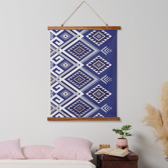 Navy Blue Tribal Motif Surface Pattern Hanging Tapestry (Bedroom)