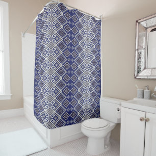 Navy Blue Tribal Motif Surface Pattern Shower Curtain