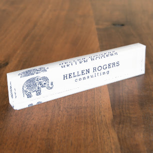 Navy-blue Tribal Paisley Elephant Nameplate