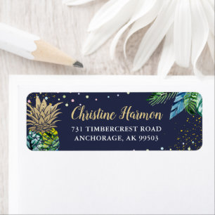 Navy Blue Tropical Pineapple Beach Return Address Label