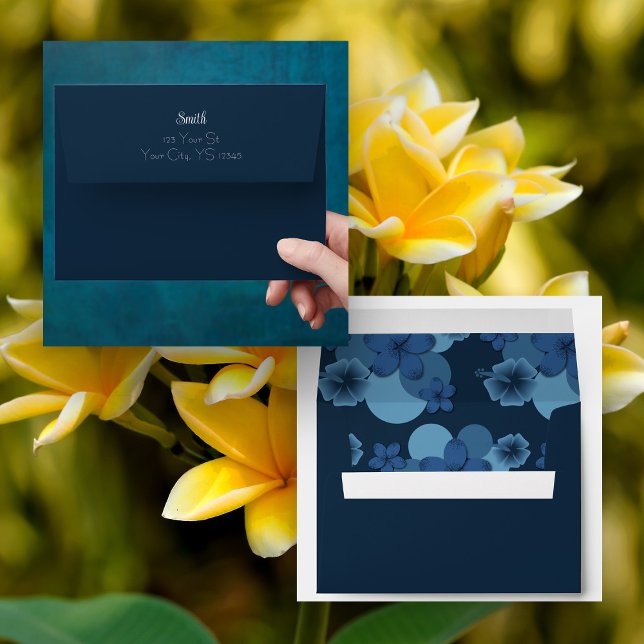 Navy Blue Tropical Theme Wedding Invitation Envelope (Navy Tropical Wedding Invitation Envelope)