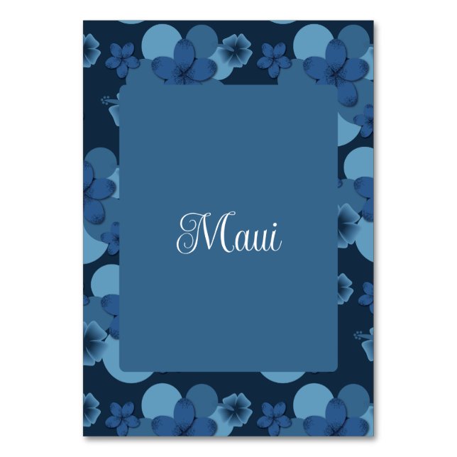 Navy Blue Tropical Theme Wedding Table Number (Front)