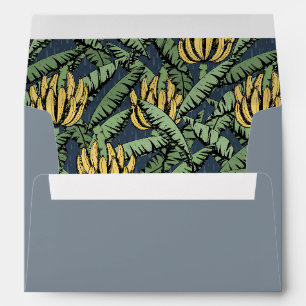 Navy Blue Tropical Yellow Bananas and Green Leaves Envelope