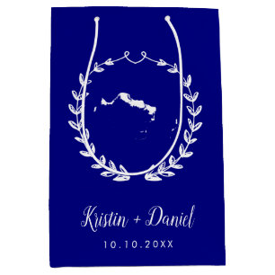 Navy Blue Turks and Caico Map Wedding Welcome Swag Medium Gift Bag