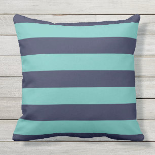 Navy Blue Turquoise Stripes Outdoor Cushion