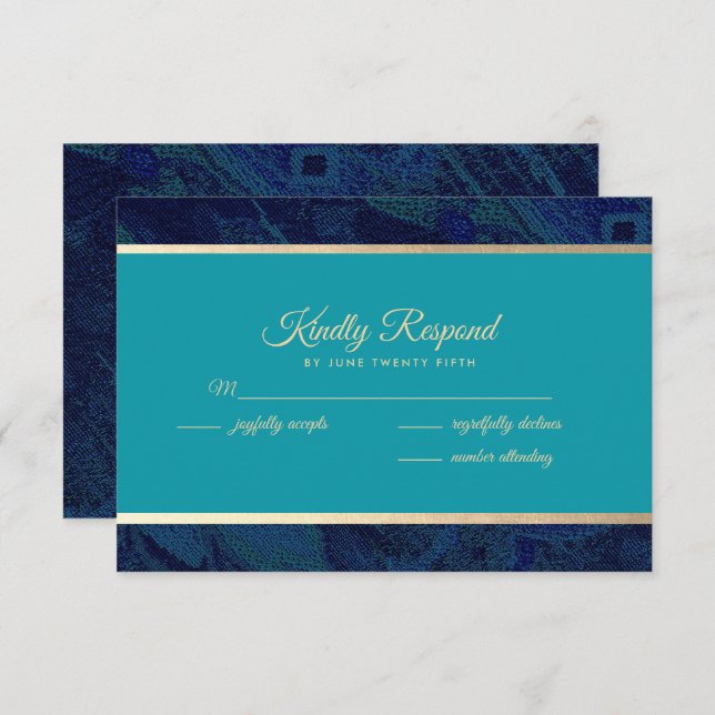 Navy Blue Turquoise Wedding RSVP Cards (Front/Back)