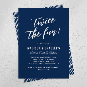 Navy Blue Twice the Fun Joint Birthday Invitation