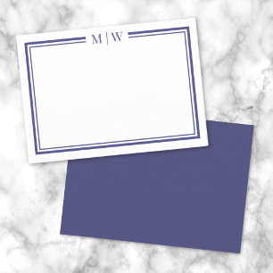 Navy Blue Two Border Minimalist Monogram Card
