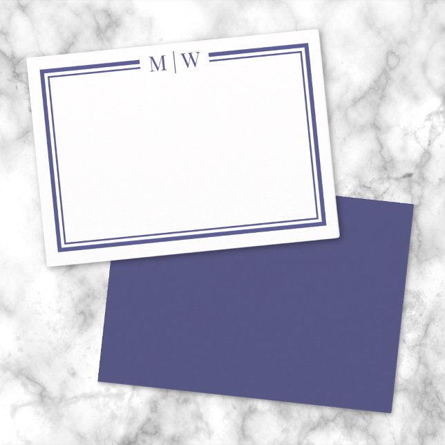 Navy Blue Two Border Minimalist Monogram Card (Navy Blue Two Border Minimalist Monogram Note Card)
