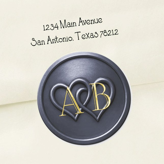 Navy Blue Two Hearts Intertwined Monogram Wedding Classic Round Sticker (Creator Uploaded)