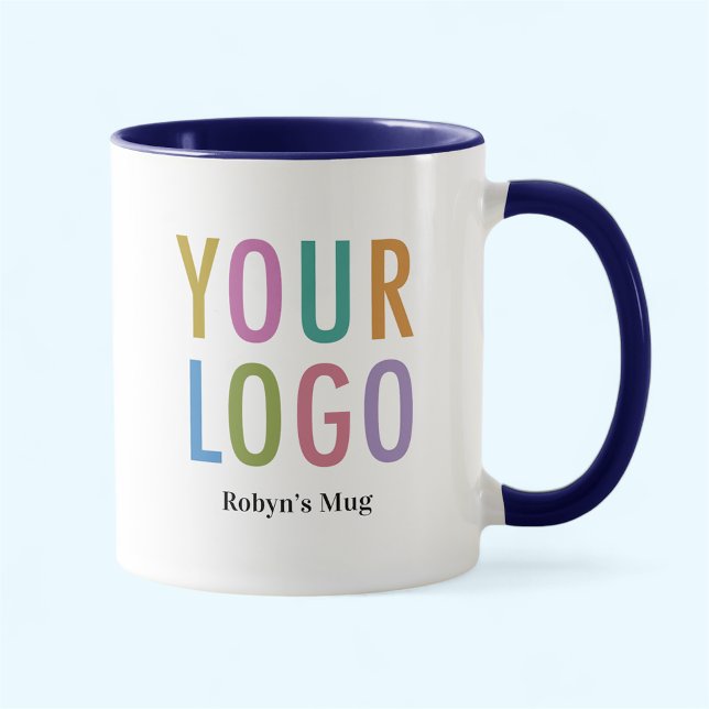 Navy Blue Two Tone Mug Business Logo Employee Name (MISOOK Navy Blue Two Tone Mug with Logo)