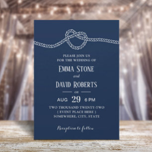 Navy Blue Tying the Knot Minimalist Summer Wedding Invitation