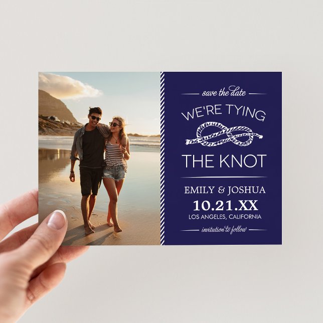 Navy Blue Tying the Knot Photo Save the Date (Creator Uploaded)