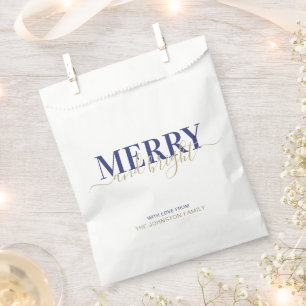 Navy blue typography merry and bright Christmas Fa Favour Bag