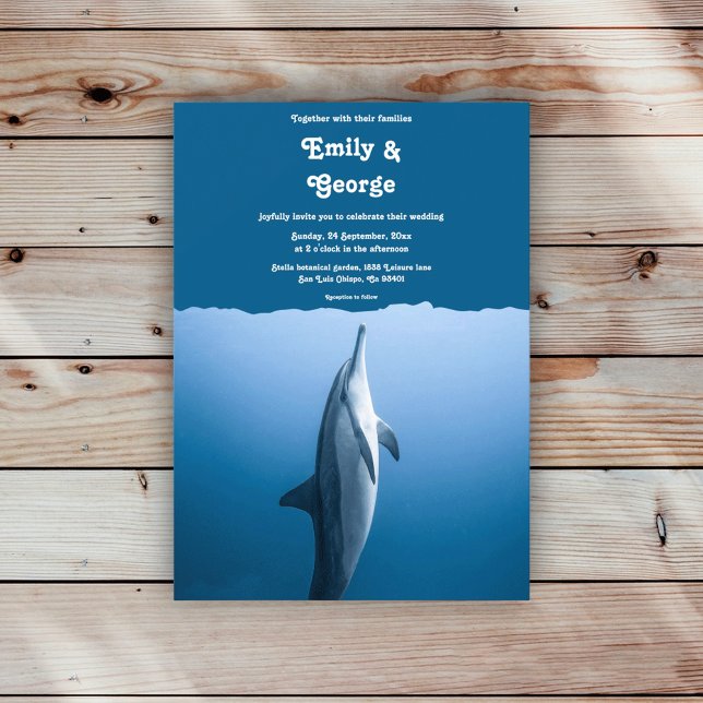 Navy Blue Under The Sea Dolphin Coastal Wedding Invitation (Creator Uploaded)