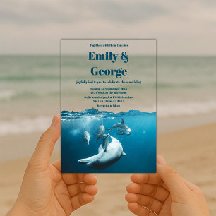 Navy Blue Under the Sea Dolphins Coastal Wedding Acrylic Invitations
