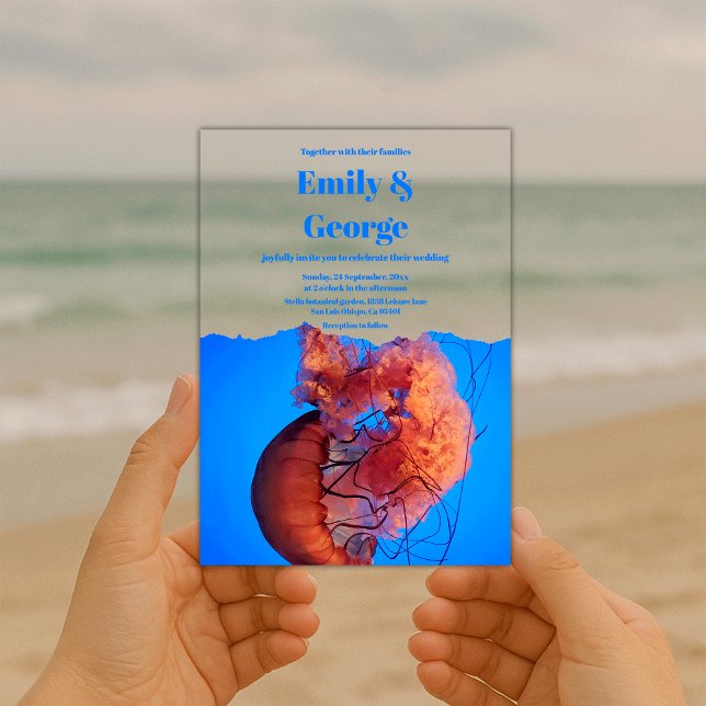 Navy Blue Under the Sea Jellyfish Coastal Wedding Acrylic Invitations (Creator Uploaded)