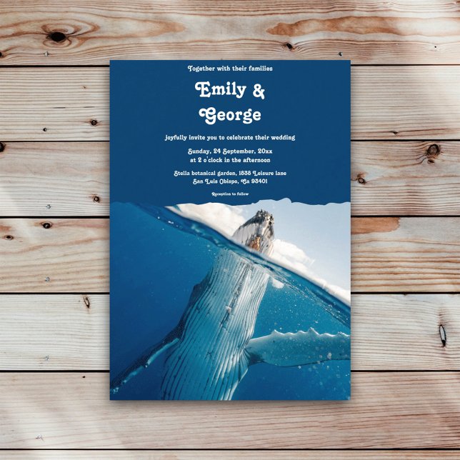 Navy Blue Under The Sea Ocean Whale Beach Wedding Invitation (Creator Uploaded)