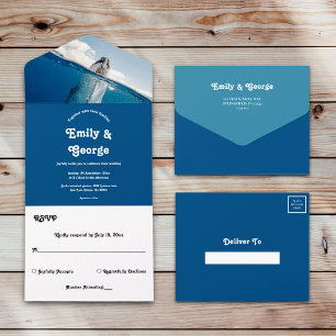 Navy Blue Under the Sea Whale Coastal Wedding All In One Invitation