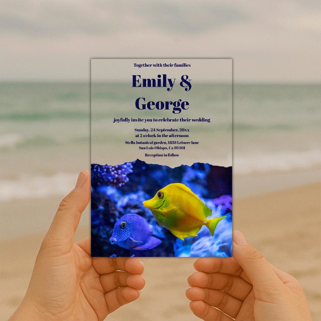 Navy Blue Underwater Sea Fish Coastal wedding Acrylic Invitations (Creator Uploaded)