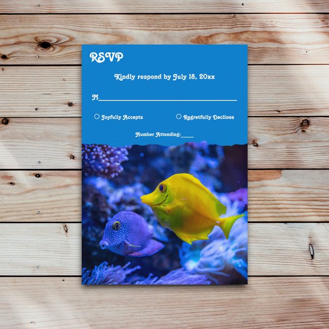 Navy Blue Underwater Sea Fish Nautical wedding RSVP Card (Creator Uploaded)