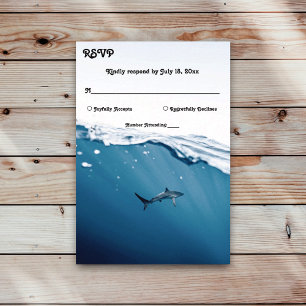 Navy Blue Underwater Shark Nautical Beach Wedding RSVP Card