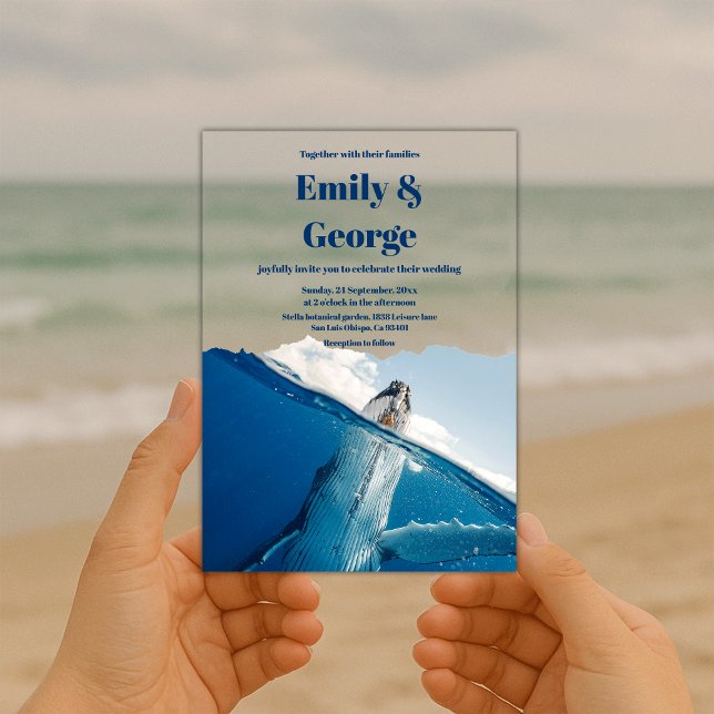 Navy Blue Underwater Whale Summer Coastal Wedding Acrylic Invitations (Creator Uploaded)