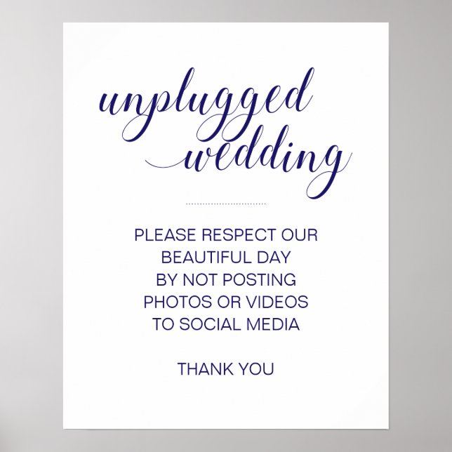 Navy Blue Unplugged Wedding No Social Media Sign (Front)
