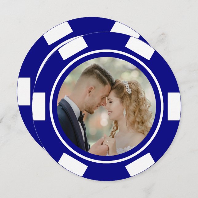 Navy Blue Vegas Poker Chip Wedding Elopement Party Invitation (Front/Back)